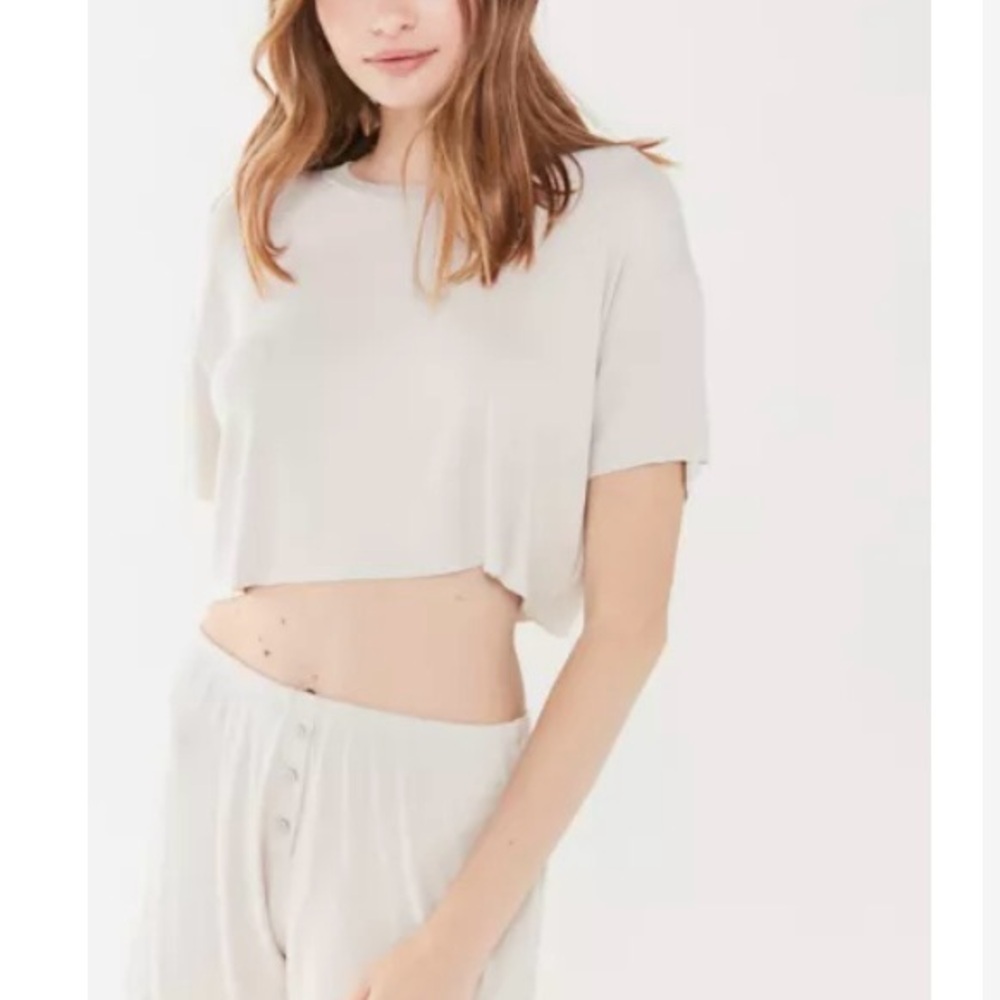 UO Cream Boxy Stretchy Soft Crop Top
